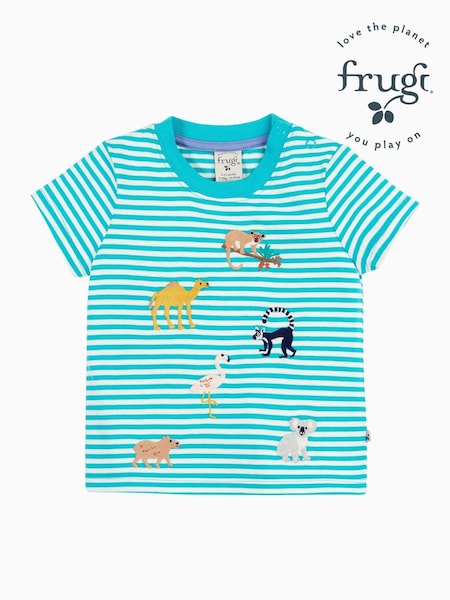 Frugi 100% Cotton Blue Non-Applique Ennis Embroidered 100% Cotton T-Shirt (F47229) | €25 - €28