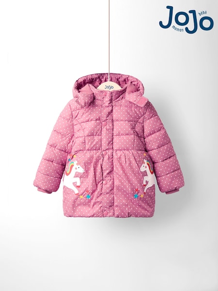 JoJo Maman Bébé Pink Fleece Lined Puffer Coat (F47383) | AED288 - AED312