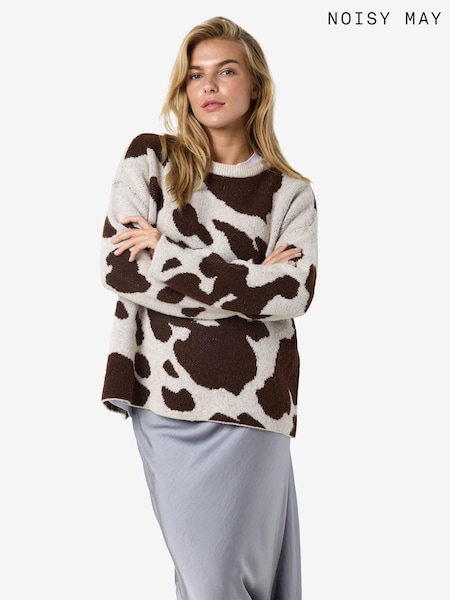 NOISY MAY Cream Animal Cow Print Jumper (F47389) | AED198