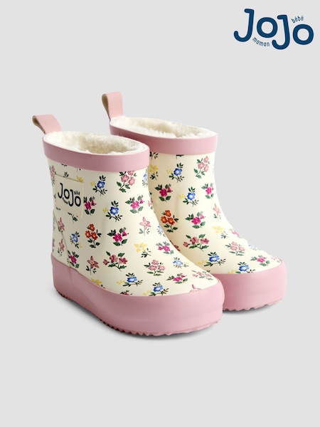 JoJo Maman Bébé Cream Floral Short Cosy Lined Mouse Wellies (F47416) | AED143 - AED154