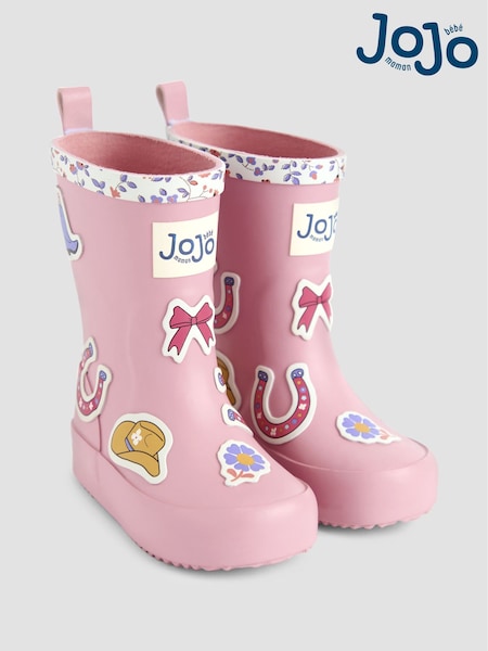 JoJo Maman Bébé Pale Pink Cowboy Print Wellies (F47417) | AED137 - AED148