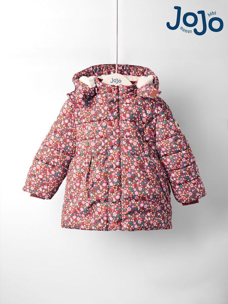 JoJo Maman Bébé Brown Floral Borg Lined Puffer Coat (F47429) | €70 - €76