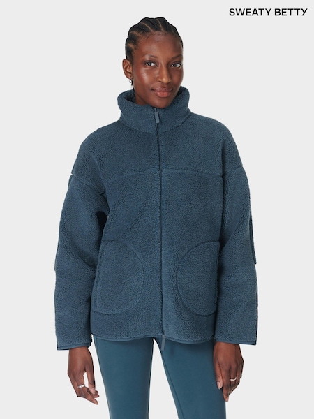 Sweaty Betty Blue Plush Textured Zip Up Top (F47514) | ₪629