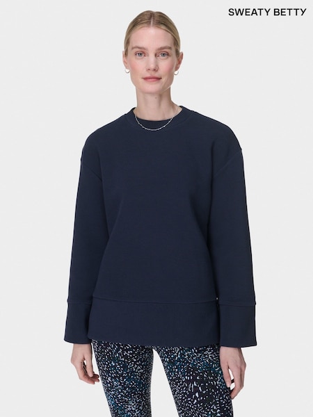 Albastru - Sweaty Betty Hanorac Peaceful cu nervuri (F47515) | 633 LEI