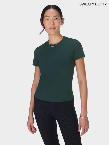 Sweaty Betty Green Essential Sculpt Short Sleeve Top (F47554) | OMR19