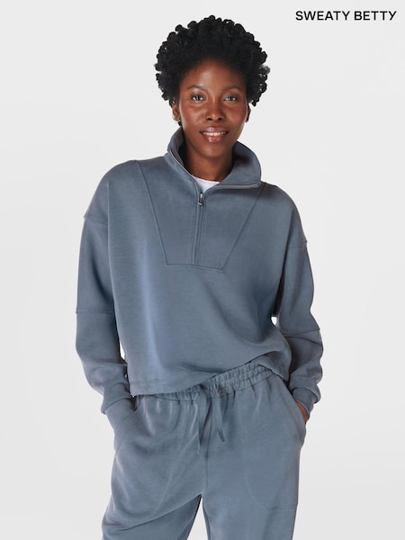 Sweaty Betty Blue Sand Wash Funnel Neck Half Zip Sweatshirt (F47612) | R$ 940