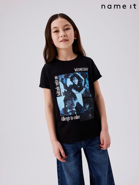 Name It Black Wednesday Addams logo T Shirt (F47794) | 119 LEI
