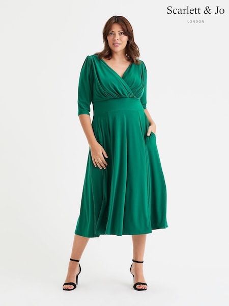 Scarlett & Jo Green Helena Solid Midi Dress (F47796) | 445 QAR