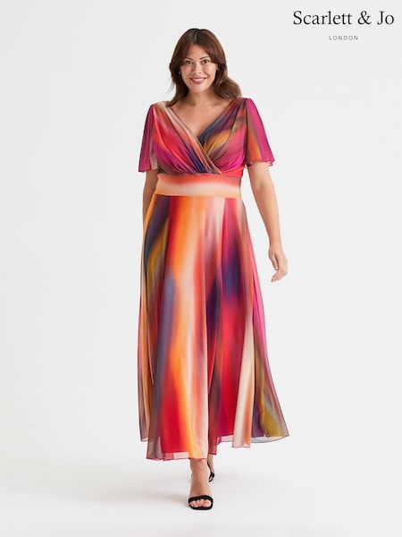 Scarlett & Jo Pink Ombre Curve Isabelle Angel Sleeve Maxi Dress (F47803) | 470 QAR