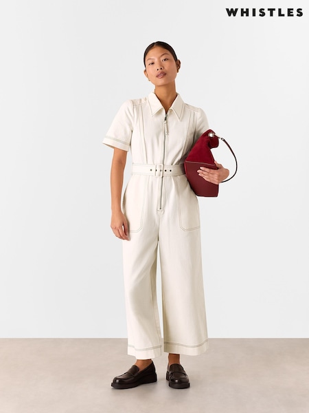 Whistles Denim Pintuck Belted 100% Cotton Jumpsuit (F47820) | 211 €