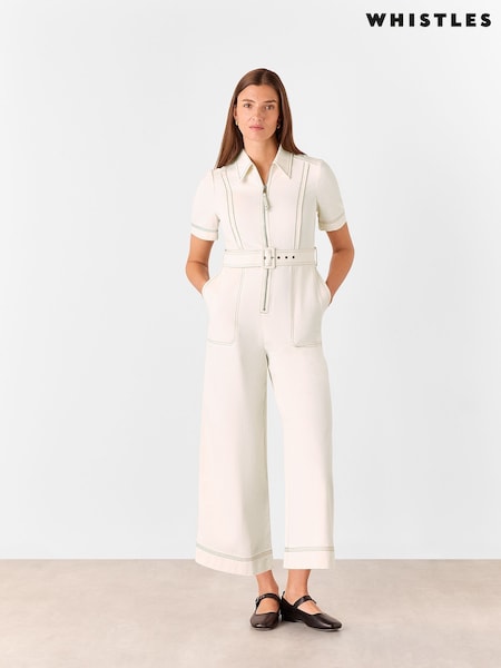 Whistles Denim Pintuck Belted 100% Cotton Jumpsuit (F47821) | 211 €