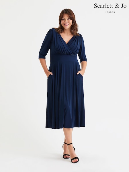 Scarlett & Jo Blue Helena Solid Midi Dress (F47840) | €114