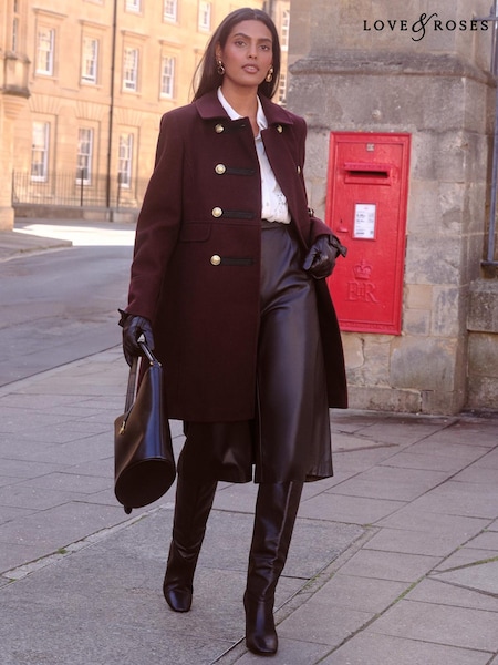 Love & Roses Berry Red Petite Frogging Coat (F47842) | €114