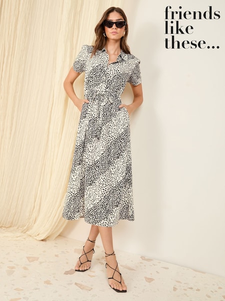 Friends Like These Animal Short Sleeve Shirt Midi Dress (F47885) | €64