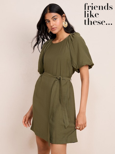 Friends Like These Khaki Green Puff Sleeve Raglan Mini Dress (F47918) | AZN 105