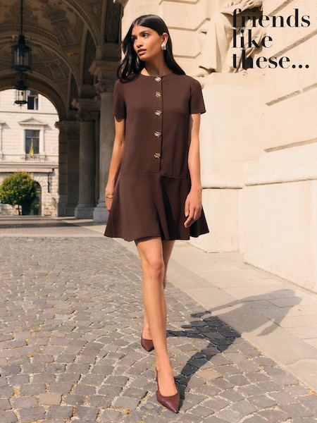 Коричневий - Friends Like These Button Detail Shift Mini Dress (F47922) | 2 343 грн