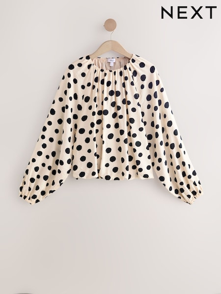 Cream/Black Polka Dot Long Sleeve Bubble Hem Top (F47949) | €31