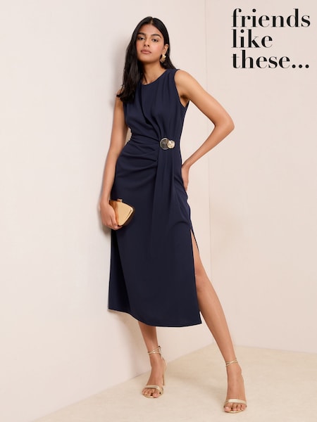 Friends Like These Navy Blue Sleeveless Scuba Hardware Trim Midi Dress (F47959) | €65