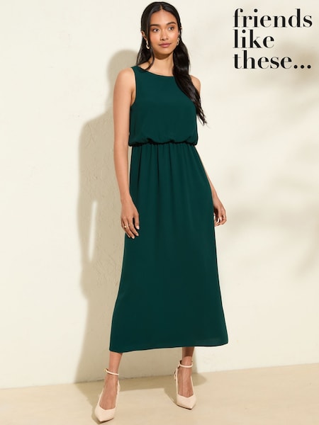 Friends Like These Green Petite Chiffon Sleeveless Blouson Midi Dress (F47962) | €53