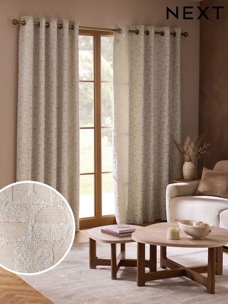 Natural Cosy Jacquard Lined Eyelet Curtains (F48026) | €92 - €207