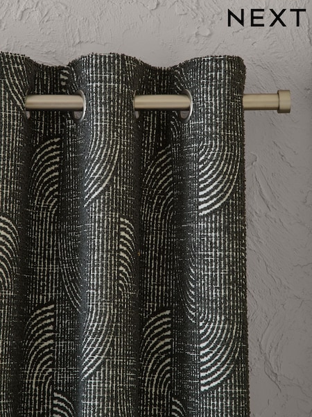 Charcoal Grey Tufted Jacquard Super Thermal Eyelet Curtains (F48029) | €88 - €202