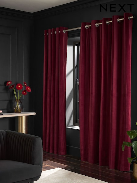 Berry Pink Stripe Matte Velvet Blackout Thermal Eyelet Curtains (F48031) | €69 - €164