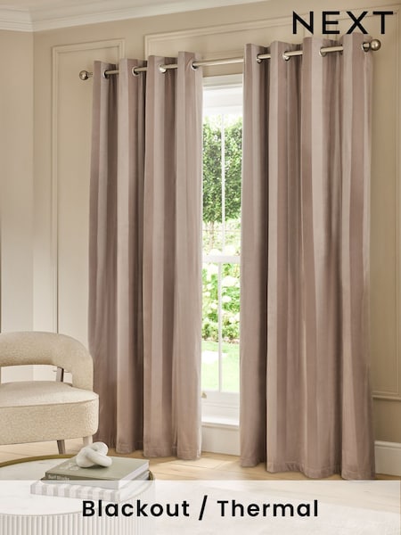 Mink Natural Stripe Matte Velvet Blackout Thermal Eyelet Curtains (F48032) | €69 - €164