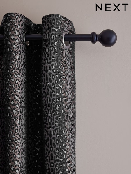 Black Leopard Animal Print Jacquard Eyelet Lined Curtains (F48034) | €126 - €278
