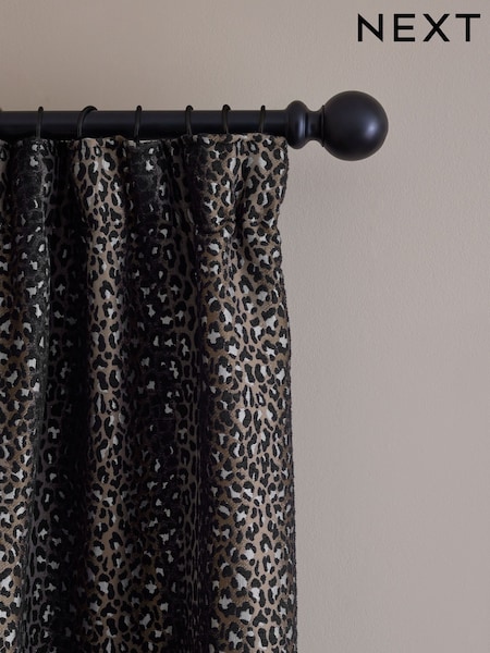 Black Leopard Animal Print Jacquard Pencil Pleat Lined Curtains (F48035) | R$ 980 - R$ 2,155