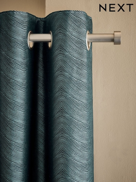 Teal Blue Swirl Jacquard Eyelet Lined Curtains (F48038) | €78 - €172