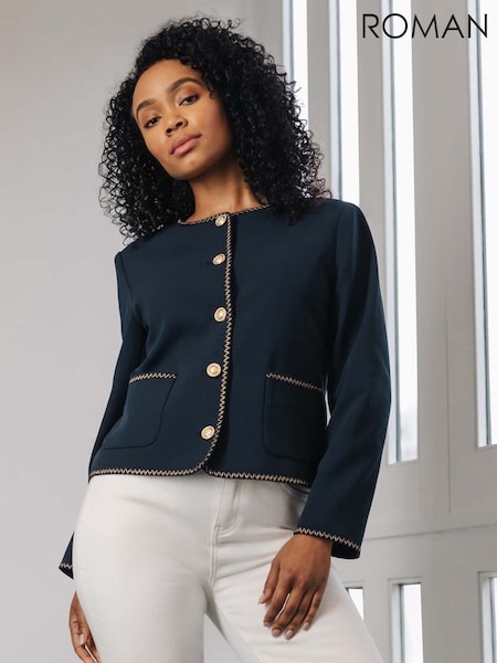 כחול  - Roman Petite Button Up Jacket (F48082) | ‏409‏₪
