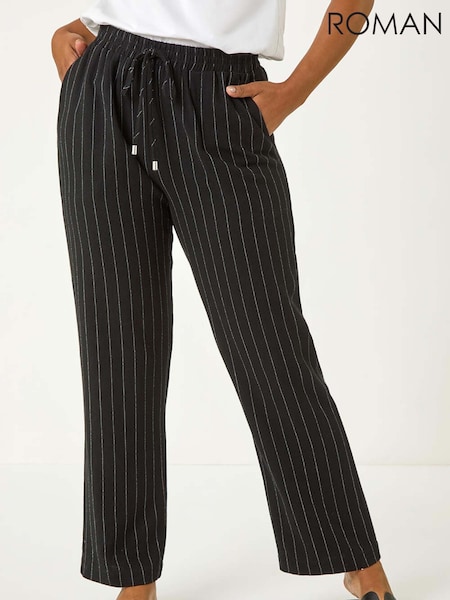 שחור - Roman Linen Blend Stripe Trousers (F48102) | ‏251‏₪