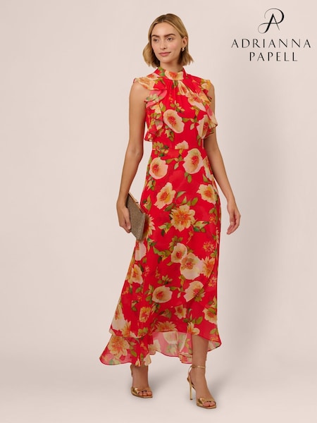 Adrianna Papell Red Ruffle Chiffon Ankle Dress (F48190) | 11,956 UAH
