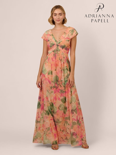 Adrianna Papell Pink Printed Front Twist Gown (F48194) | 14,960 UAH