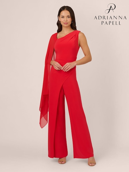 Adrianna Papell Red Asymmetrical Jersey Jumpsuit (F48197) | ‏900‏₪