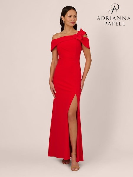 Adrianna Papell Red Asymmetrical Knit Crepe Gown (F48203) | ₪1,252