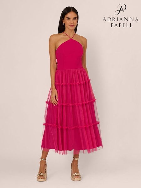 Adrianna By Adrianna Papell Pink Knit And Mesh Halter Dress (F48205) | €392