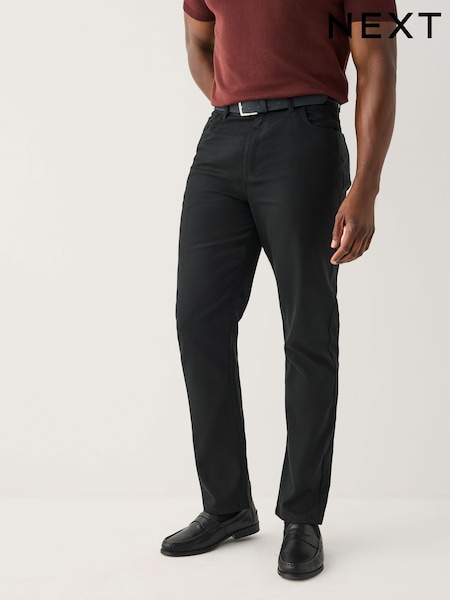 Black Muscle Fit Smart Brushed Cotton TENCEL™ Lyocell Blend Chinos With Belt (F48246) | €53