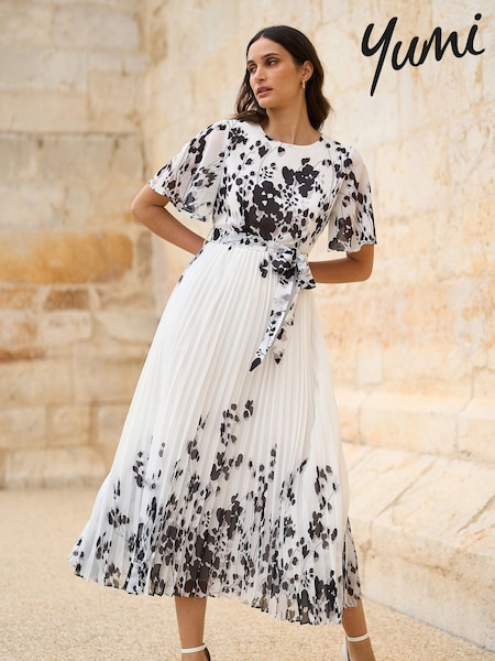 Valkoinen - Yumi Peili Kukallinen Design Laskostettu/vekki- Midi- Mekko (F48253) | €118