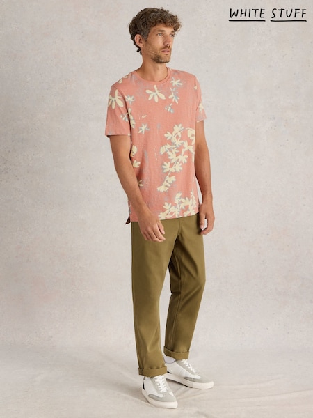 White Stuff Pink Floral Printed Short Sleeve 100% Cotton T-Shirt (F48272) | $51