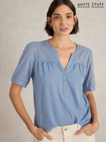 White Stuff Blue Ellie Broderie Top (F48292) | ₪224