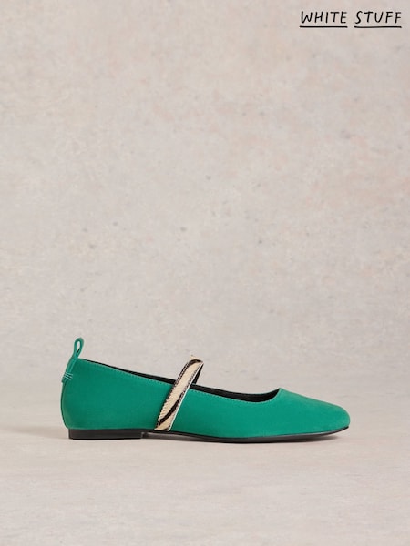 White Stuff Green Minnie Strap Leather Ballerinas (F48345) | $114