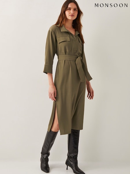Monsoon Green Grace Cargo Midi Shirt Dress (F48365) | €56