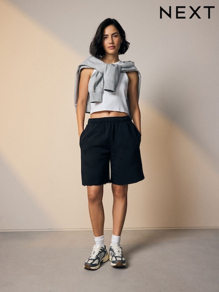 Preto - Supersoft Peached Essentials Mid Length Jersey Jort Shorts (F48390) | R$ 175