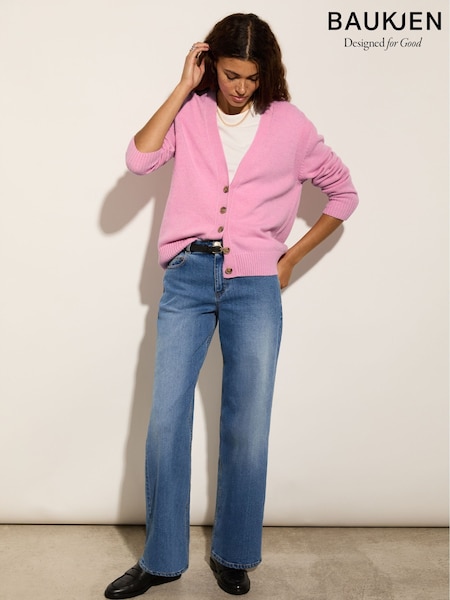 Baukjen Pink Celine V-neck Wool Blend Blossom Cardigan (F48428) | AED751