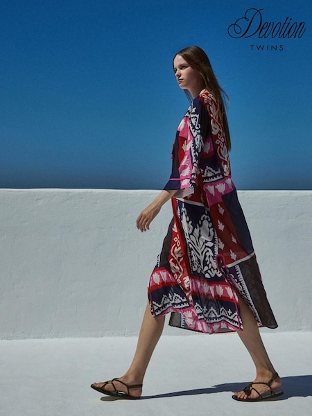 Devotion Twins Blue Corker Mixed Scarf Print 100% Cotton Maxi Dress (F48570) | €451