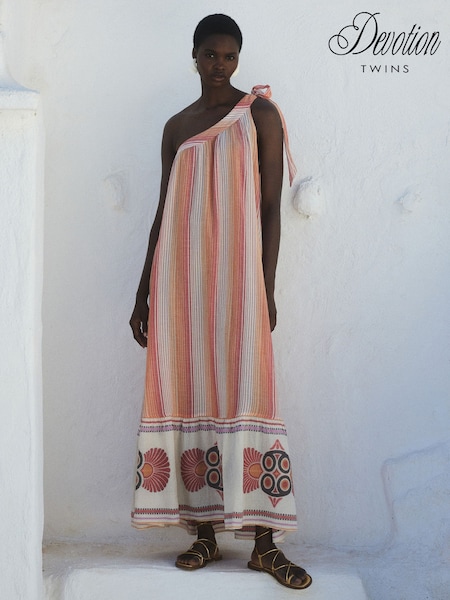 Devotion Twins Orange Delphi One Shoulder 100% Cotton Maxi Dress (F48584) | €331