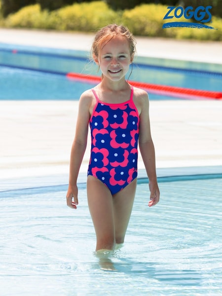 Zoggs Girls Pink Tex Back Swimsuit (F48608) | R$ 215