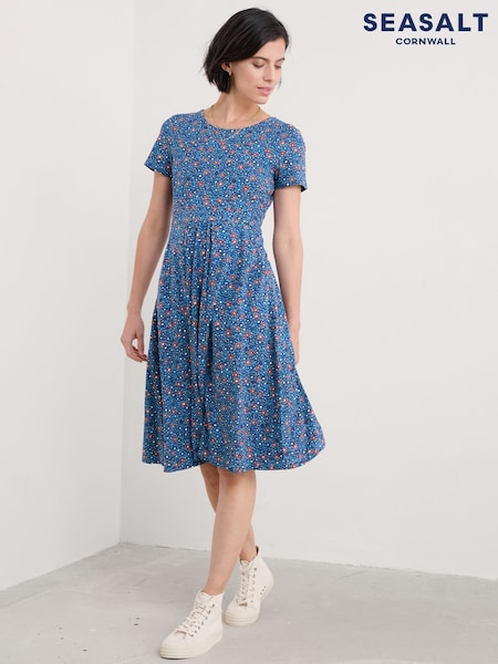 Seasalt Cornwall Light Blue Secret Cove 3/4 Sleeve Midi Dress (F48638) | €77
