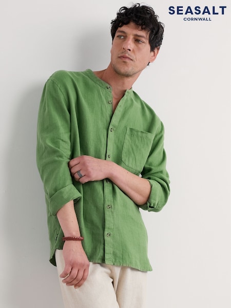 Seasalt Cornwall Green Mens Porlock 100% Linen Shirt (F48643) | €120